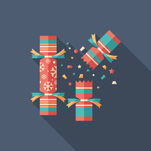 Christmas Cracker Flat Square Icon With Long Shadows.