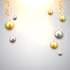 Wall Mural - Christmas background with gold and silver christmas balls. Xmas celebration decorative festive design card