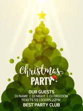 Christmas Tree Greeting Card Geometric Modern Design. Vector Xmas Tree Party Disco Holiday Flyer Decoration Invitation
