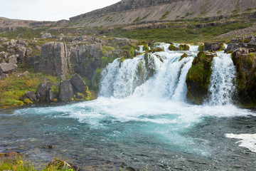 Sticker - Summer Iceland Landscape with a Waterfall