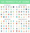 © lembergvector - 120 modern flat icon set of workplace, creative process, mind process, human productivity icons.