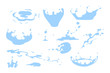 Set of water splash clipart, water drops and crown from falling into the water, isolated vector illustration for effects design