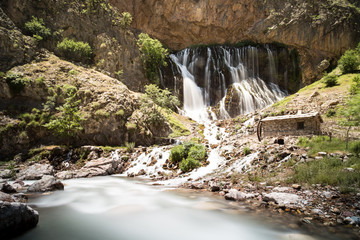 Mountain forest waterfall landscape. Kapuzbasi waterfall in Kayseri, Turkey