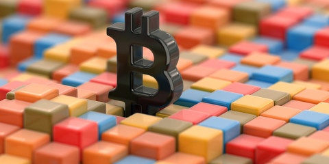 Poster - Abstract color cube block with Bitcoin sign