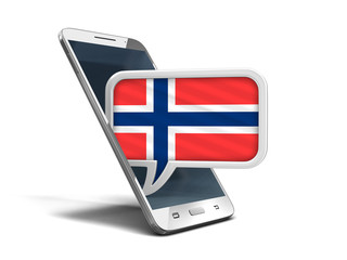 Poster - touchscreen smartphone and speech bubble with norwegian flag. image with clipping path