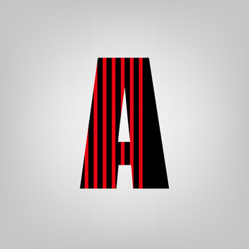 Vector stripped alphabet. Letter A.Gray gradient background