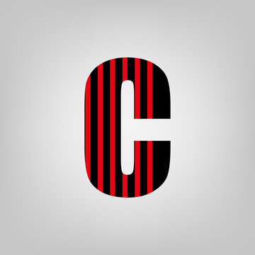 Vector stripped alphabet. Letter C.Gray gradient background
