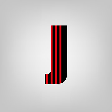 Vector stripped alphabet. Letter J.Gray gradient background