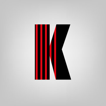 Vector stripped alphabet. Letter K.Gray gradient background
