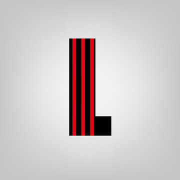 Vector stripped alphabet. Letter L.Gray gradient background