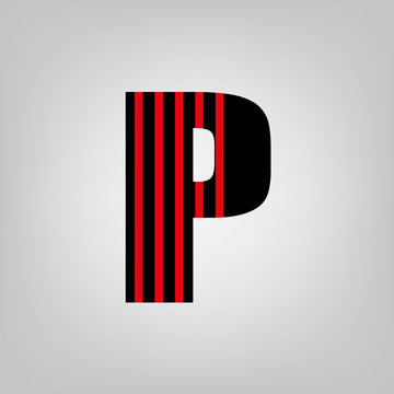 Vector stripped alphabet. Letter P.Gray gradient background