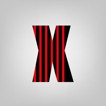 Vector stripped alphabet. Letter X.Gray gradient background