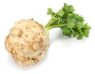 Wall Mural - celery root with leaf isolated on white background. Celery isolated on white. Healthy food