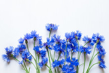 Blue Cornflowers Over White