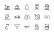 Set of Oil Related Vector Line Icons. Contains such Icons as Fuel Truck, Gas Station, Oil Factory, Transportation and more. Editable Stroke. 32x32 Pixel Perfect.
