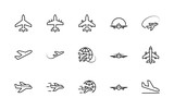 Fototapeta  - Set of plane vector line icon. It contains symbols to aircraft, globe and more. Editable move. 32x32 pixels.