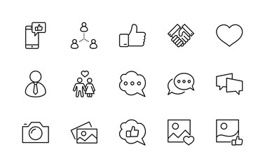 Poster - Set of Social Networks Related Vector Line Icons. Contains such Icons as Profile Page, Rating, Social Links and more. Editable Stroke. 32x32 Pixel Perfect.