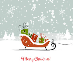 Wall Mural - Christmas card, sledge with gifts for your design