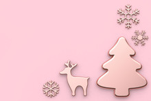 Pink Abstract Christmas Background With Snow Tree Reindeer B;an Space 3d Rendering Christmas Holiday Concept