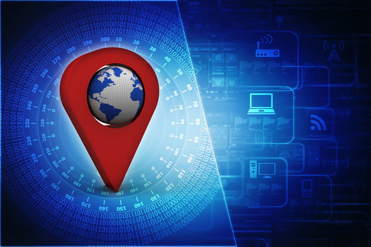 3d rendering Red map pointer with world map