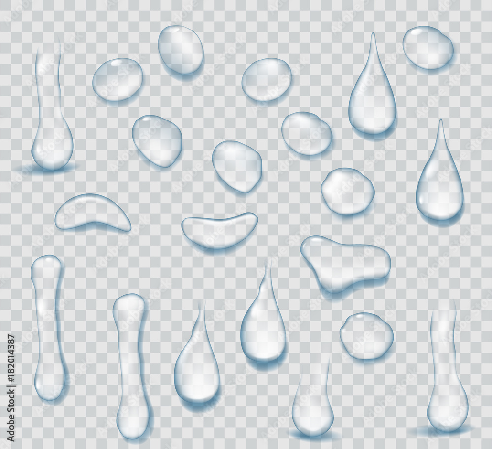 Pure clear water drops realistic set isolated on transparent background ...