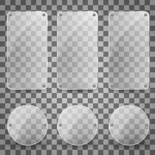 Set Of Realistic Vector Glass Plate. Shiny Reflecting Square Banner Icon. Vector Glare Banners Illustration With Reflection Effect.