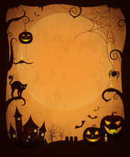 Scary Dark Halloween Poster With Spooky Objects