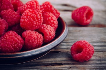 Wall Mural - fresh ripe organic raspberries closeup