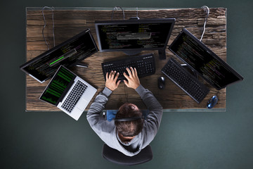 Fototapete - Hacker Stealing Data From Multiple Computer