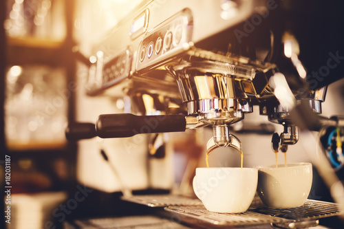 Cuadros en Lienzo Morning coffee preparation. Coffeemaker.