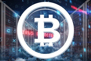 Wall Mural - Composite image of symbol of bitcoin digital cryptocurrency