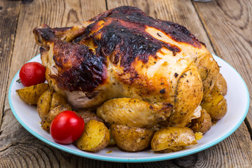 Grilled chicken with burnt skin