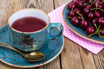 Canvas Print - Cherry compote and fresh cherry on plate