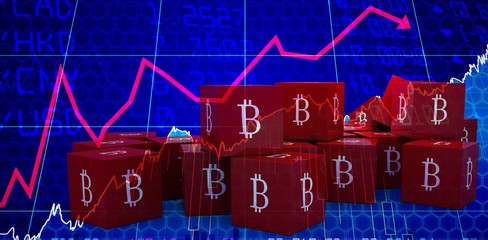 Poster - Composite image of cube with bitcoin sign on each side