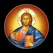 Jesus medallion imitating frescoes in Byzantine style on black background