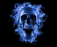 Skull In Blue Fire Wallpaper 3d Rendering