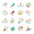 Celebration iconic. Firework icon colorful set with petard, stars. Festival and event, celebrate and party. Vector illustrator