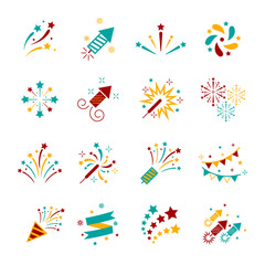 celebration iconic. firework icon colorful set with petard, stars. festival and event, celebrate and