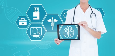 Poster - Composite image of midsection of female doctor showing digital