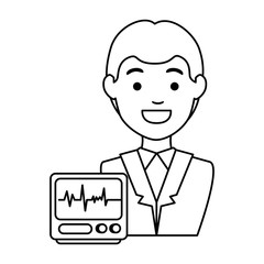 Sticker - doctor character with ekg machine vector illustration design