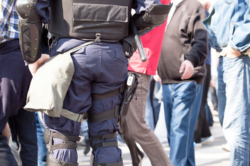 Wall Mural - Police officer on duty during a street protest