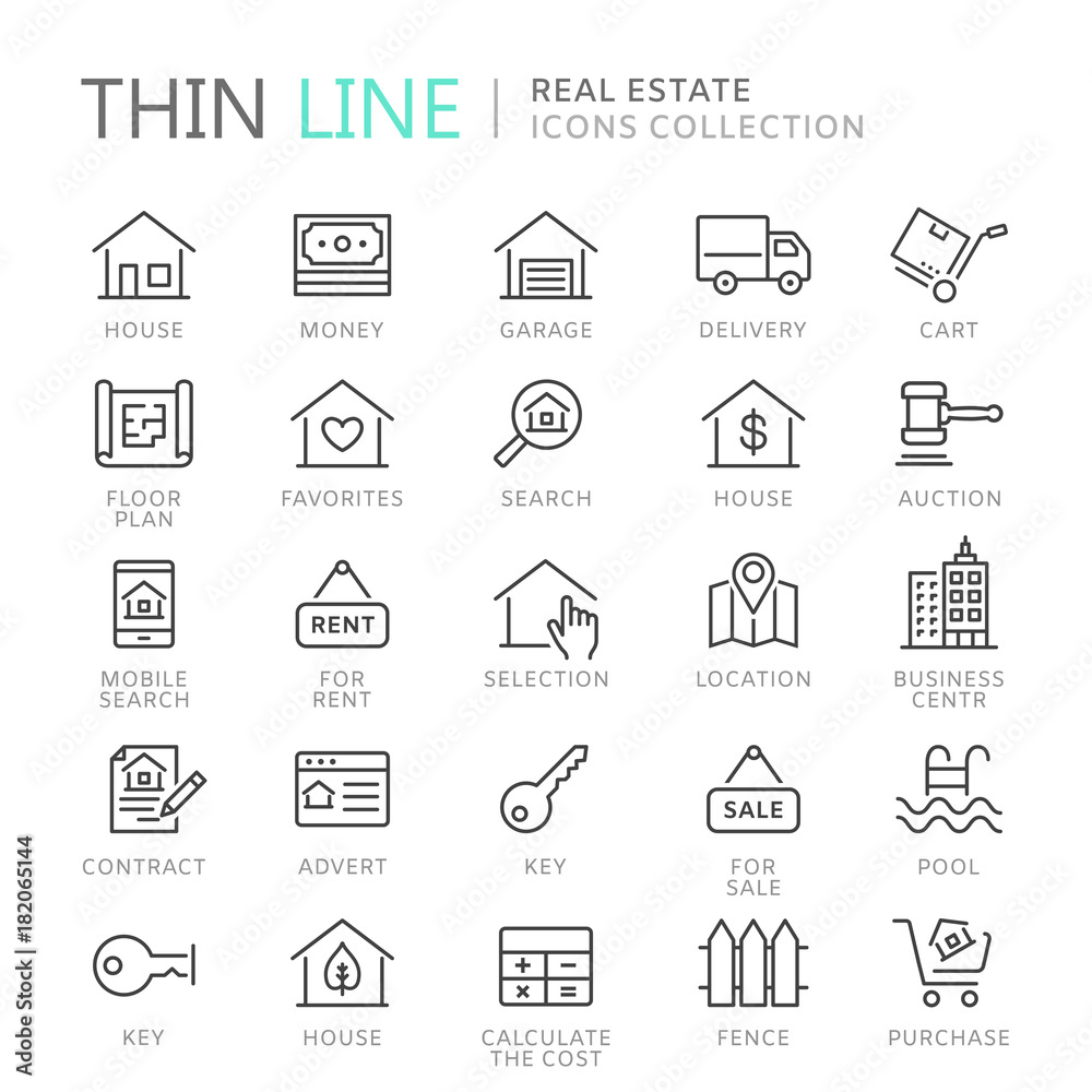 Collection of real estate thin line icons - obrazy, fototapety, plakaty 