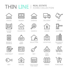 Collection Of Real Estate Thin Line Icons