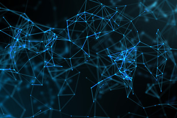 Wall Mural - abstract blue geometrical plexus on black background with lines and dots