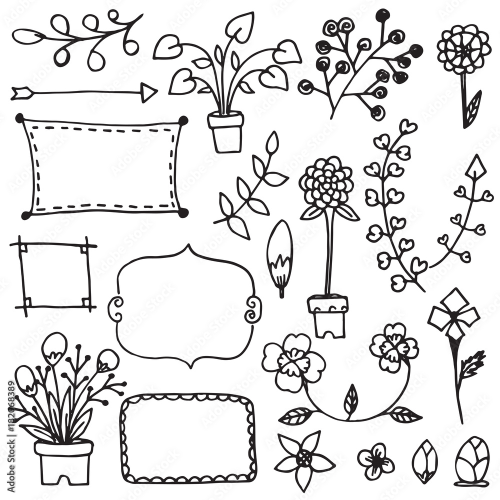 Ornamental lines and stripes doodle border of free hand drawing flower  sketch vector Stock Vector | Adobe Stock, image size:1000x1000