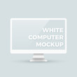© Mint Fox - Shiny realistic vector clean white desktop personal computer pc monitor mockup template with blank screen with copyspace for your design