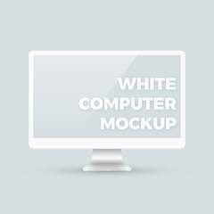 Poster - Shiny realistic vector clean white desktop personal computer pc monitor mockup template with blank screen with copyspace for your design