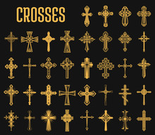 Set Of Isolated Crosses Of Christian Religion