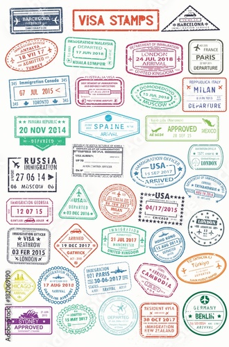 Fotografie, Obraz Passport stamps or visa pages for traveling abroad