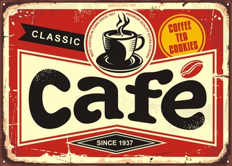 Cafe bar retro tin sign